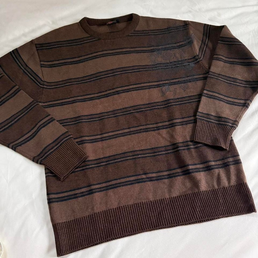 Y2k brown striped sweater ‎ Y2K burnside size xl soft
